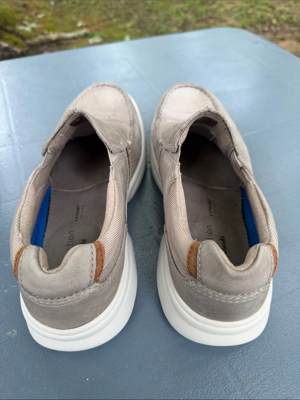Clarks Men’s Taupe Slip-On Loafers with White Sole